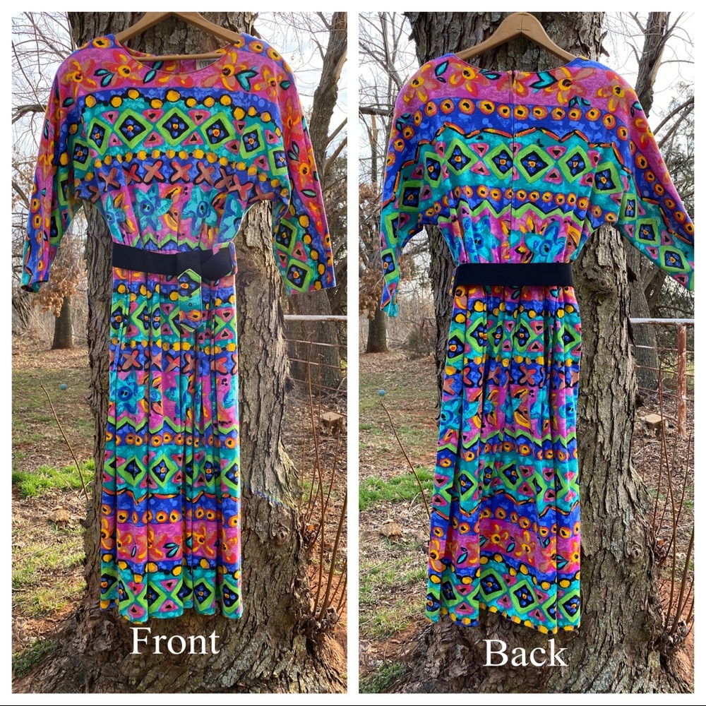 SABINO vintage 1980’s midi dress bright colors, 14